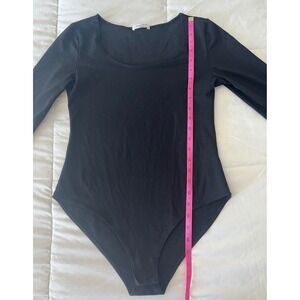 MANGOPOP Black Long Sleeve Square Neck Thong Bodysuit Women's Size Medium